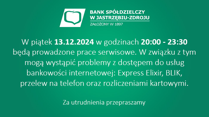 Pilne prace serwisowe - 13.12.2024 (20:00 - 23:30)
